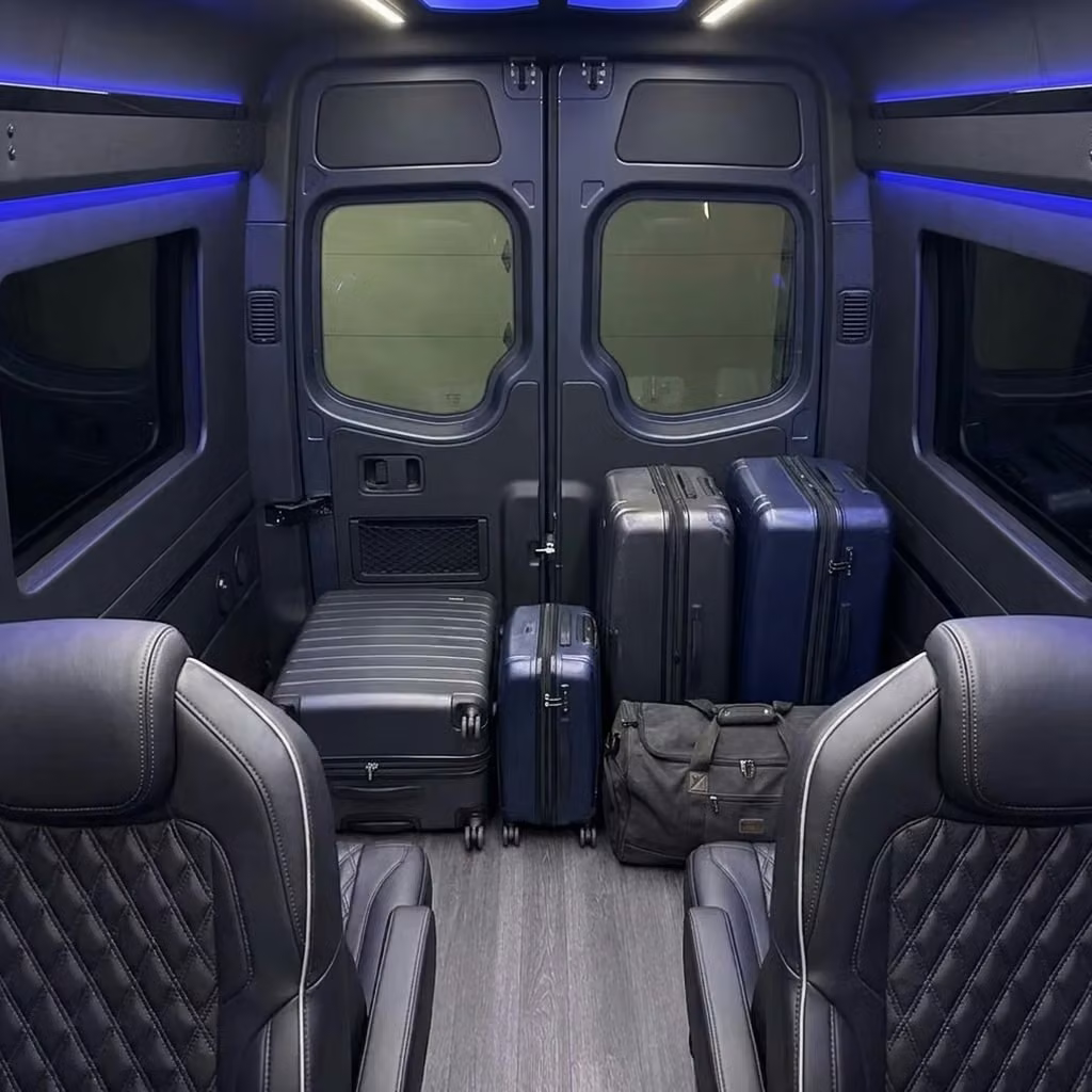 winter park sprinter van rental with driver luggage area